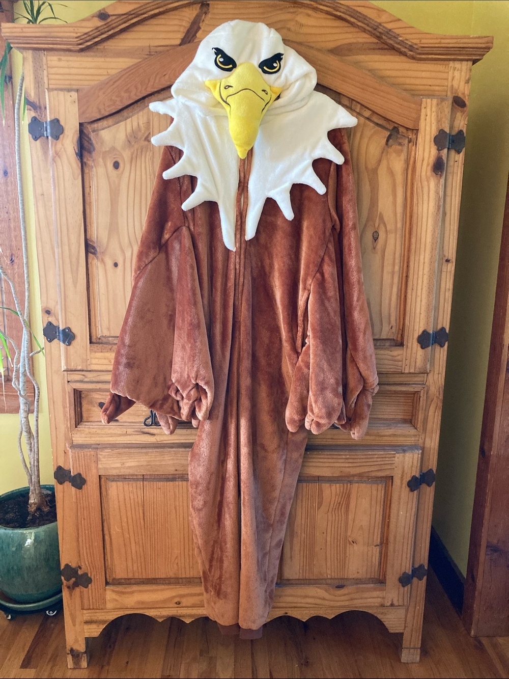 Bald eagle brown white yellow hooded costume size S